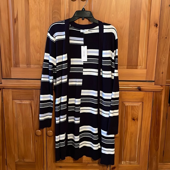 Calvin Klein NWT striped Navy, cream and light blue cardigan XL - Picture 2 of 7